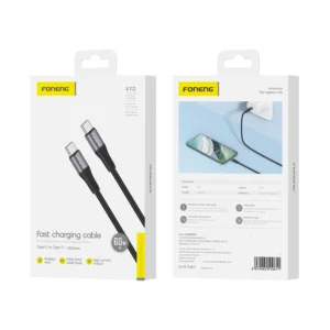 Καλώδιο FONENG X112 USB-C σε USB-C 60W 1m σε μαύρο χρώμα για γρήγορη φόρτιση