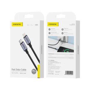 Μαύρο καλώδιο FONENG X95 USB-C σε Lightning PD 20W, μήκους 1.2m για γρήγορη φόρτιση iPhone.