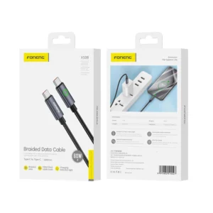 Καλώδιο FONENG XS08 USB-C σε USB-C 60W PD 1.2m Μαύρο για γρήγορη φόρτιση και μεταφορά δεδομένων.