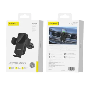 Βάση κινητού αυτοκινήτου Foneng CP118 για αεραγωγό με ασύρματη φόρτιση 15W σε μαύρο χρώμα.