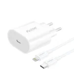 Φορτιστής τοίχου FONENG EU39 PD 20W με καλώδιο USB-C σε Lightning σε λευκό χρώμα.