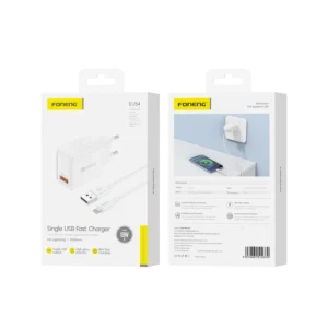 Φορτιστής τοίχου Foneng EU54 18W USB QC3.0 με καλώδιο Lightning σε λευκό χρώμα