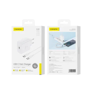 Φορτιστής τοίχου FONENG EU62 GaN PD 45W USB-C λευκός με καλώδιο USB-C σε USB-C