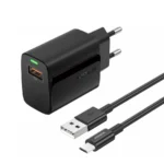 Φορτιστής πρίζας FONENG EU64 18W QC 3.0 με καλώδιο USB-C σε μαύρο χρώμα