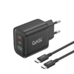 Φορτιστής τοίχου FONENG GaN 65W με 2 θύρες USB-C και 1 USB-A σε μαύρο χρώμα