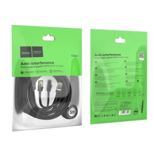 Καλώδιο Ethernet HOCO US02 6 Gigabit 5m σε μαύρο χρώμα για γρήγορη και σταθερή σύνδεση στο internet.