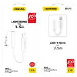 Αντάπτορας Dudao L16i Lightning σε Jack 3.5mm για ακουστικά iPhone σε λευκό χρώμα.