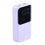 Μωβ mini Power Bank Joyroom JR-PBC06 10000mAh 30W με ενσωματωμένα καλώδια USB-C και Lightning.