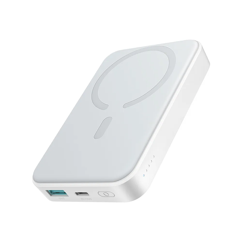 Joyroom Power Bank JR-W020 10000mAh MagSafe 20W σε λευκό χρώμα για γρήγορη φόρτιση iPhone.