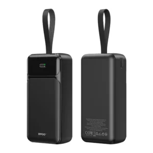 BWOO Power Bank 65W 30000mAh σε μαύρο χρώμα με οθόνη LCD για γρήγορη φόρτιση συσκευών.