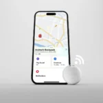 Λευκός εντοπιστής SBS Track My Circle, συμβατός με την εφαρμογή Apple Find My για εύρεση αντικειμένων.