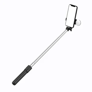 Μαύρο Hurtel Selfie Stick WR1YXS με ενσωματωμένο τρίποδο 0.71m και στρογγυλό φως LED για smartphone.