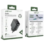Ταχυφορτιστής πρίζας Acefast A57 35W GaN Black με 2 θύρες USB-A και 1 USB-C.