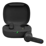 Μαύρα ασύρματα ακουστικά Bluetooth JBL Wave 300 TWS με θήκη φόρτισης.