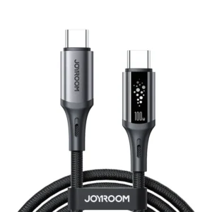 Μαύρο καλώδιο Joyroom S-A60 StarTalk USB-C σε USB-C 100W, μήκους 1.2m, για γρήγορη φόρτιση κινητών και laptop.