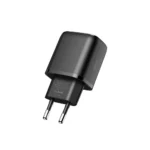Μαύρος φορτιστής Tech-Protect C20W με θύρες USB-C PD 20W και USB-A QC 3.0 για γρήγορη φόρτιση συσκευών.