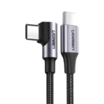 Γκρι γωνιακό καλώδιο Ugreen US255 USB-C σε USB-C 2 μέτρα για γρήγορη φόρτιση 60W.