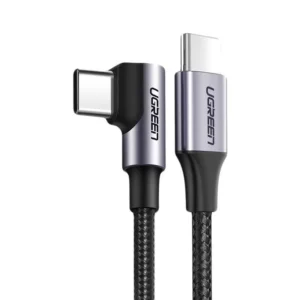 Γκρι γωνιακό καλώδιο Ugreen US255 USB-C σε USB-C 2 μέτρα για γρήγορη φόρτιση 60W.